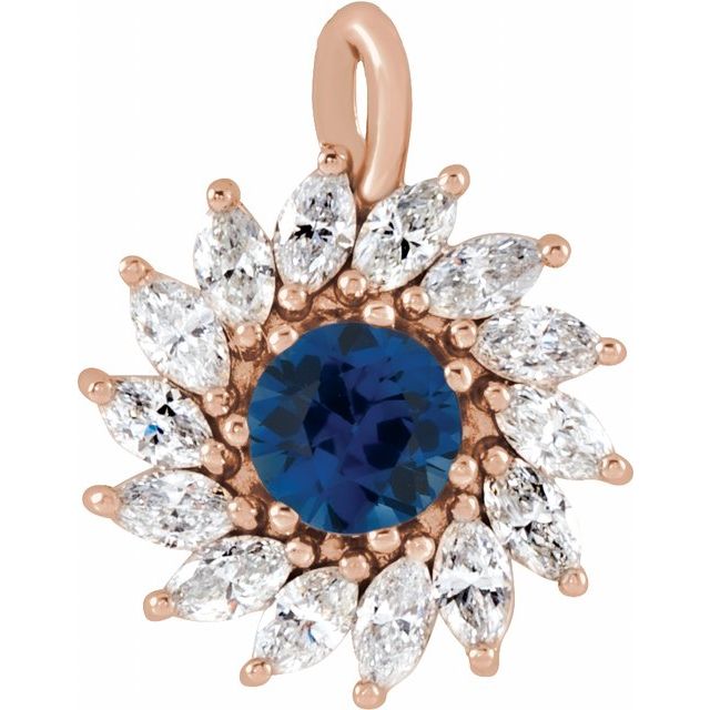 14K White Lab-Grown Blue Sapphire & 5/8 CTW Natural Diamond Halo-Style Pendant