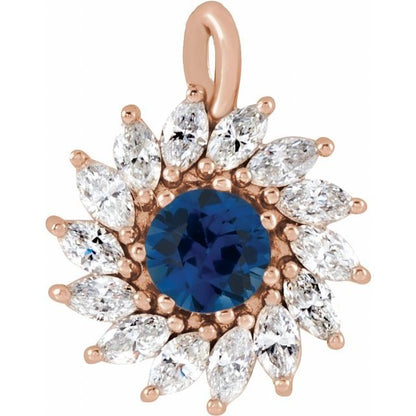 14K White Lab-Grown Blue Sapphire & 5/8 CTW Natural Diamond Halo-Style Pendant