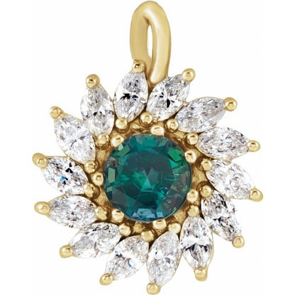 14K Yellow Lab-Grown Alexandrite & 5/8 CTW Natural Diamond Halo-Style Pendant