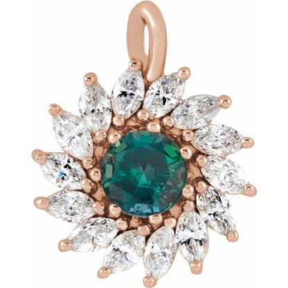 14K Yellow Lab-Grown Alexandrite & 5/8 CTW Natural Diamond Halo-Style Pendant