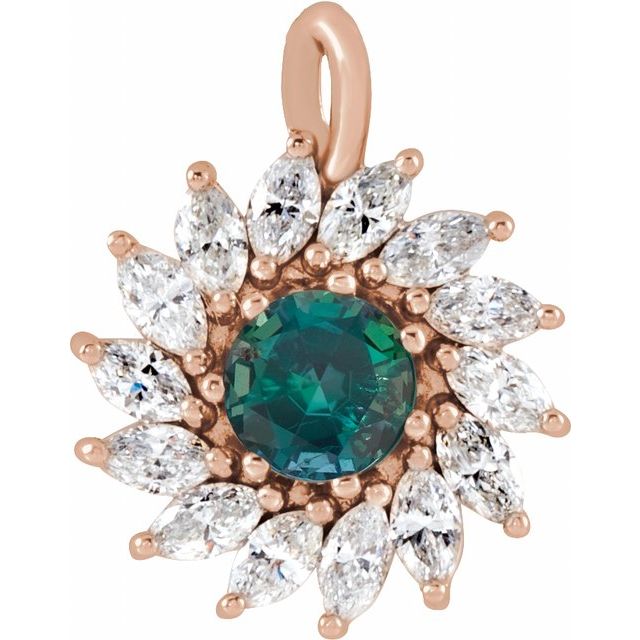 14K Yellow Lab-Grown Alexandrite & 5/8 CTW Natural Diamond Halo-Style Pendant