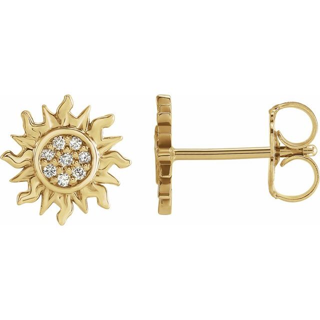 14K Yellow  Round Sun Earring Mounting