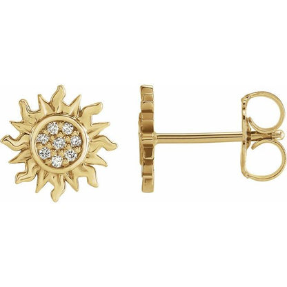 14K Yellow  Round Sun Earring Mounting