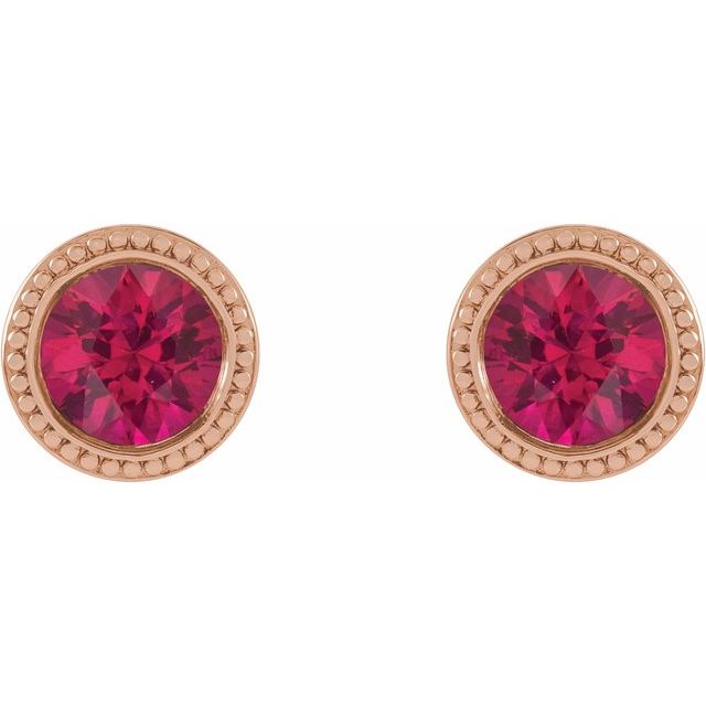 14K Rose  Lab-Grown Ruby Beaded Bezel-Set Earrings