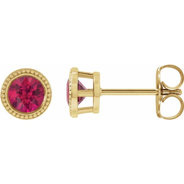 14K Rose  Lab-Grown Ruby Beaded Bezel-Set Earrings