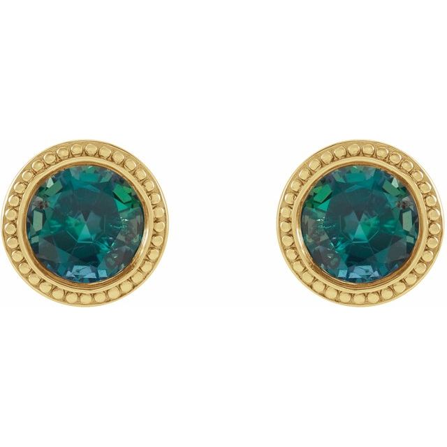 14K Yellow  Lab-Grown Alexandrite Beaded Bezel-Set Earrings