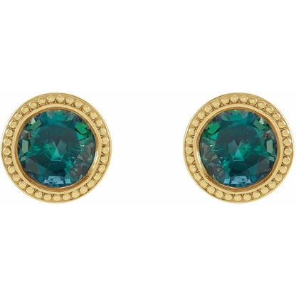 14K Yellow  Lab-Grown Alexandrite Beaded Bezel-Set Earrings