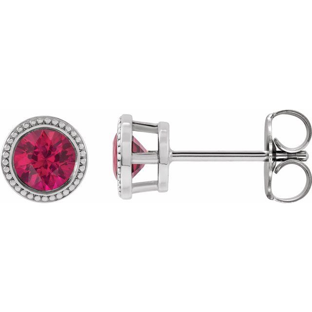 14K Rose  Lab-Grown Ruby Beaded Bezel-Set Earrings