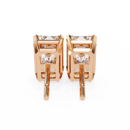 2.39Ct Emerald Cut High Quality Lab Grown Diamond Unique Delicate Solitaire Vintage Screw Back Stud Daily Wear Earring