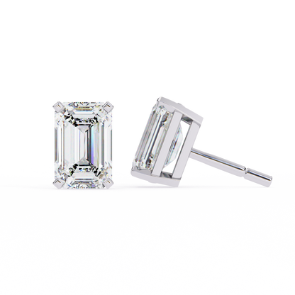 2.39Ct Emerald Cut High Quality Lab Grown Diamond Unique Delicate Solitaire Vintage Screw Back Stud Daily Wear Earring
