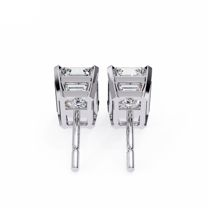 2.39Ct Emerald Cut High Quality Lab Grown Diamond Unique Delicate Solitaire Vintage Screw Back Stud Daily Wear Earring