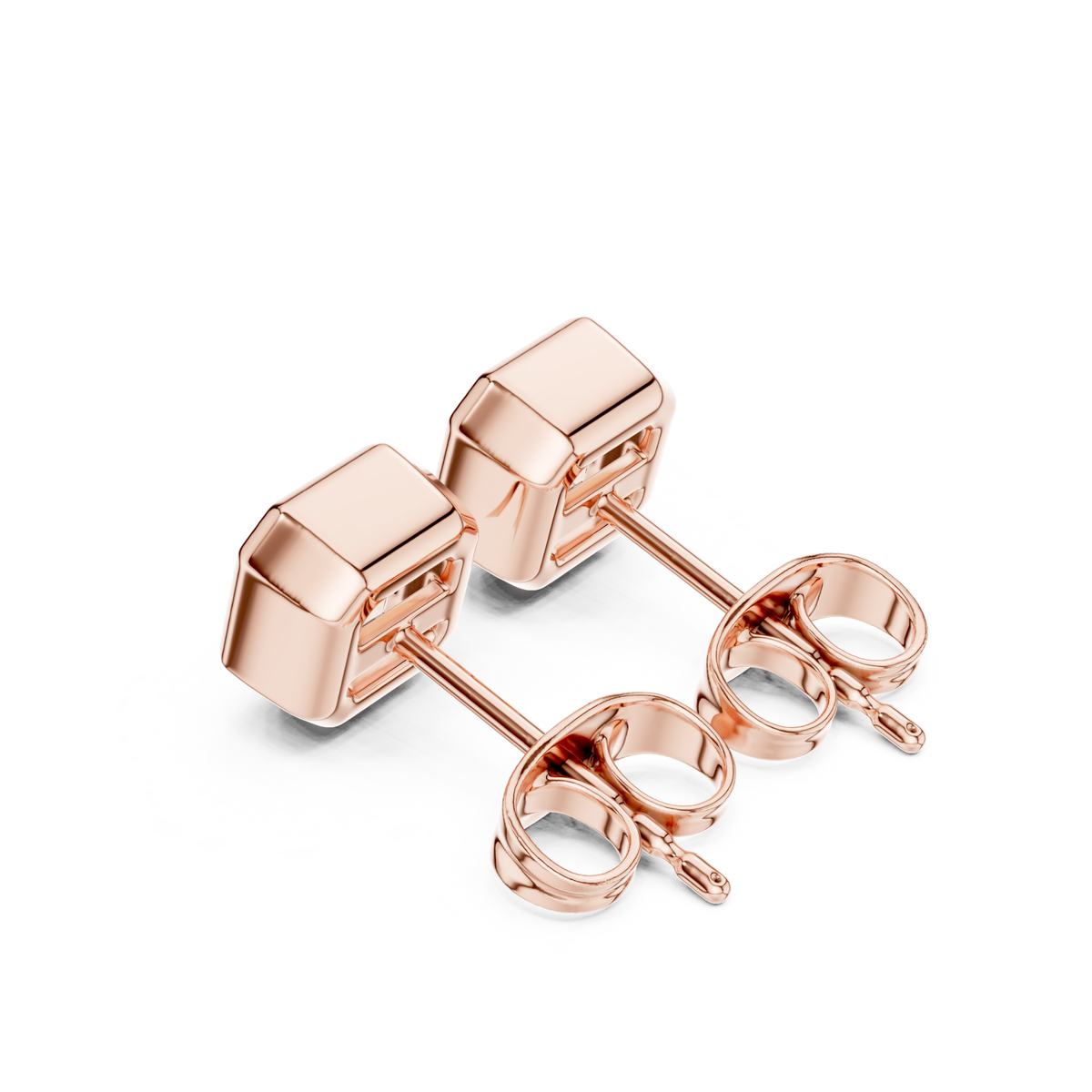 Asscher Cut Lab Grown Diamond Gold Stud Earrings