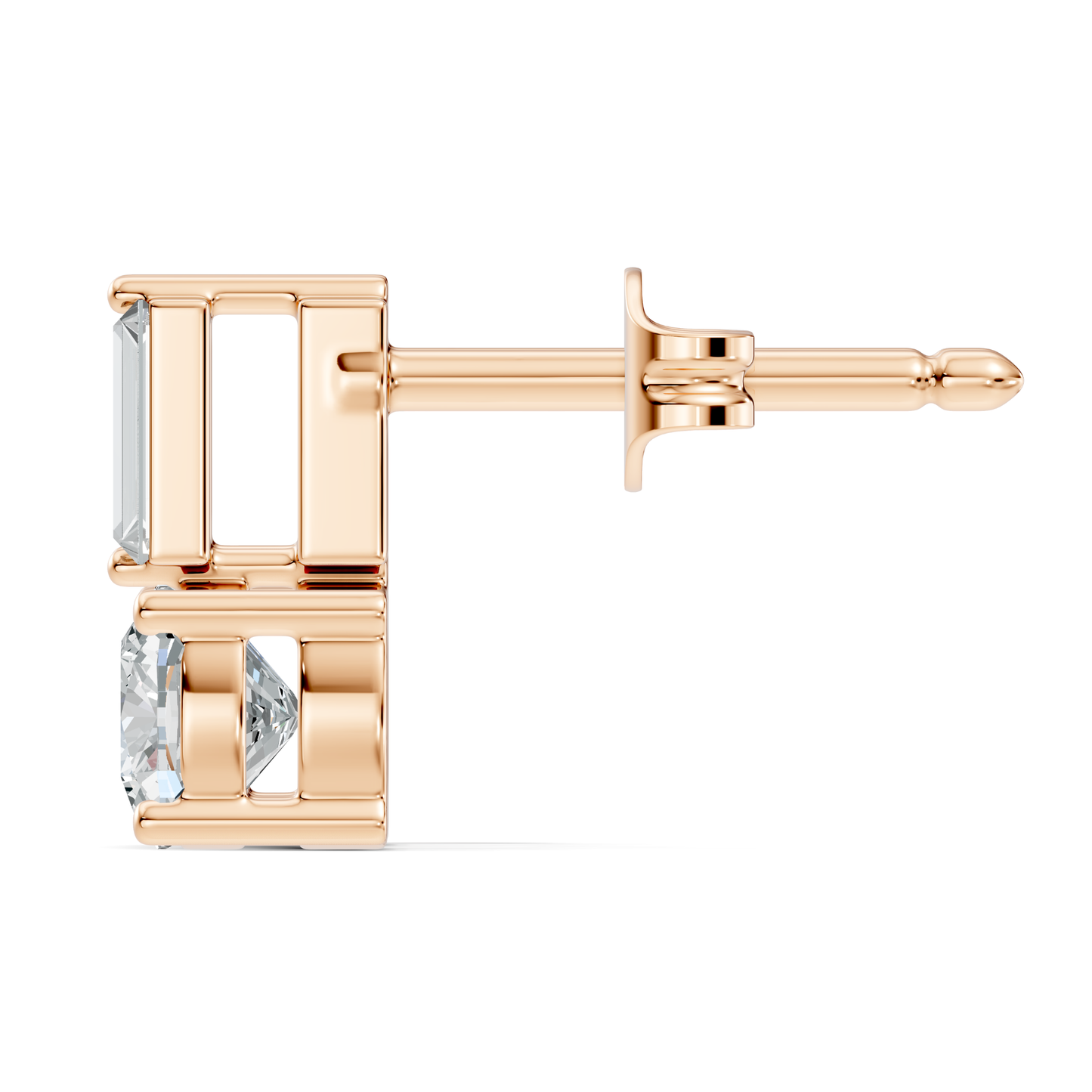 Baguette & Cushion Cut Studs Prong Set Lab grown Diamond Earring
