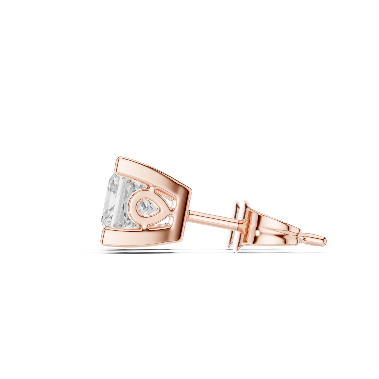 Princess Cut Solitaire Lab Grown Diamond Yellow Gold Stud Earring