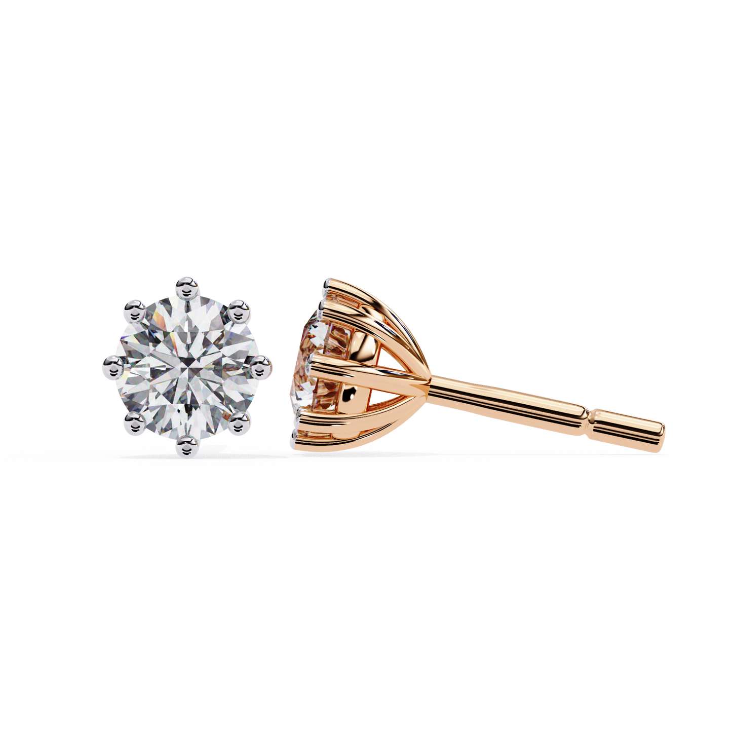 8 Prong Set 2.57Ct Round Cut High Quality Lab Grown Diamond Antique Push Back Daily Wear Stud Earring For Her - HIGHCARAT DIAMONDS