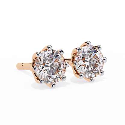 8 Prong Set 2.57Ct Round Cut High Quality Lab Grown Diamond Antique Push Back Daily Wear Stud Earring For Her - HIGHCARAT DIAMONDS