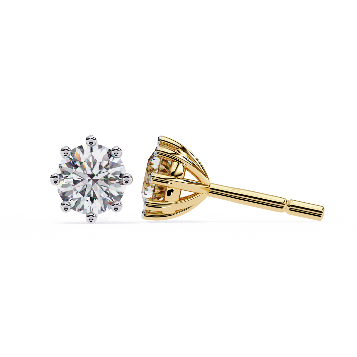 8 Prong Set 2.57Ct Round Cut High Quality Lab Grown Diamond Antique Push Back Daily Wear Stud Earring For Her - HIGHCARAT DIAMONDS