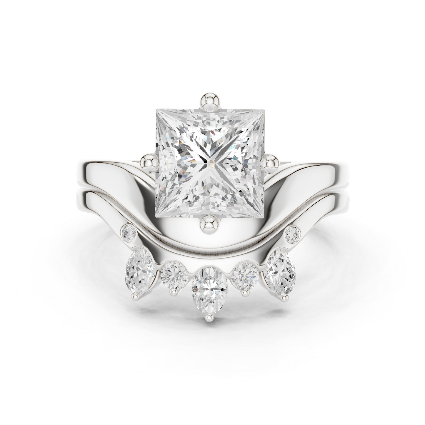 8 Stone Princess, Oval & Round Diamond Unique Style Vintage Stunning New Diamond Ring For Bridal