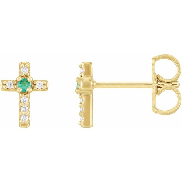 14K Rose Lab-Grown Emerald & .05 CTW Natural Diamond Cross Earrings