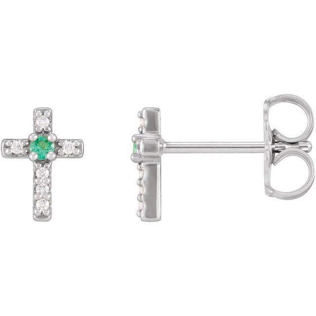 14K Rose Lab-Grown Emerald & .05 CTW Natural Diamond Cross Earrings