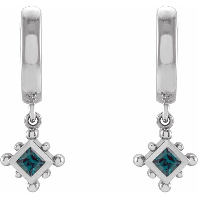 14K White Lab-Grown Alexandrite Beaded Bezel-Set Hoop Earrings