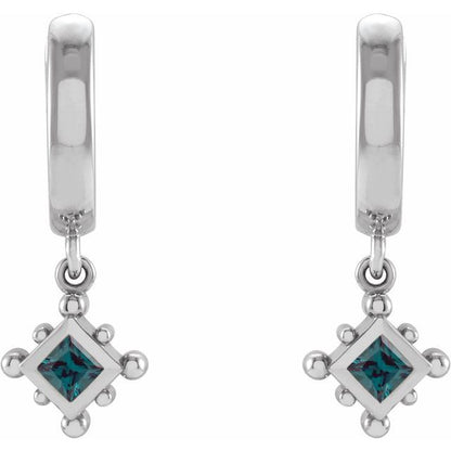 14K White Lab-Grown Alexandrite Beaded Bezel-Set Hoop Earrings