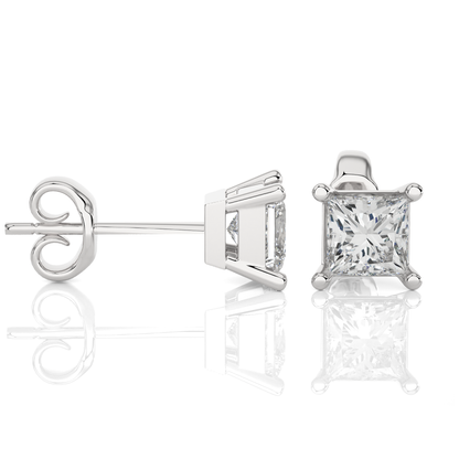 1 Carat Princess Cut Lab Grown Diamond Stud Earrings