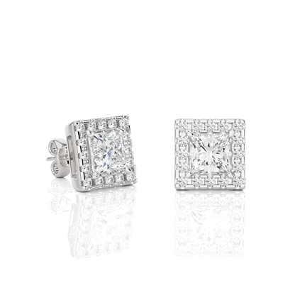 Princess Cut Lab Grown Diamond Halo Stud Earrings