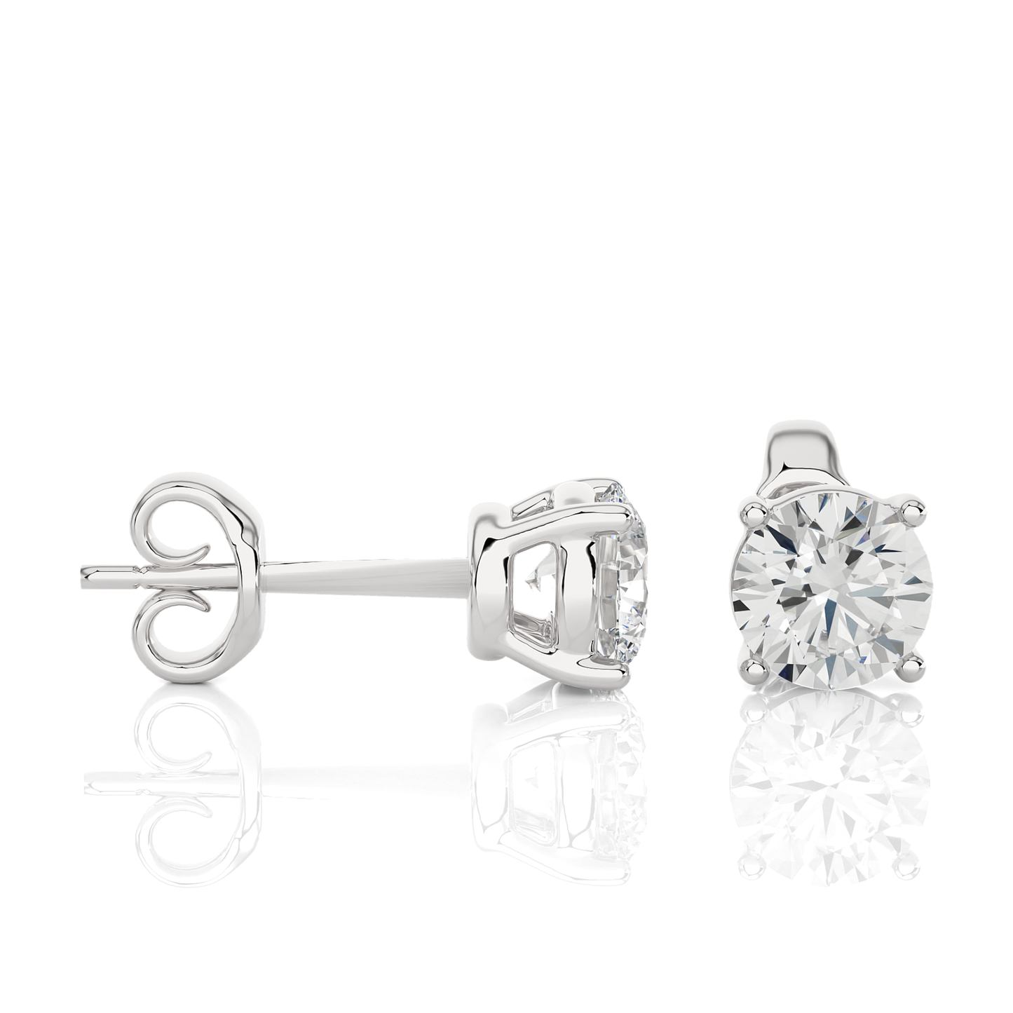 14K White Gold Round Solitaire Stud Earrings