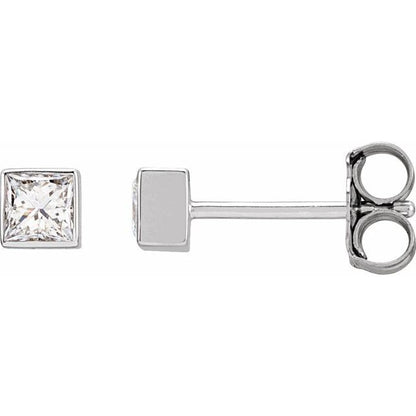 14K White 1/6 CTW Lab-Grown Diamond Bezel Earrings