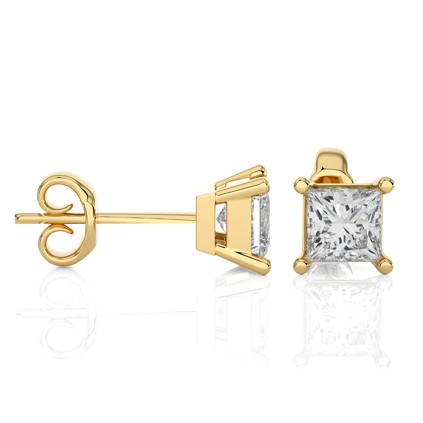 1 Carat Princess Cut Lab Grown Diamond Stud Earrings