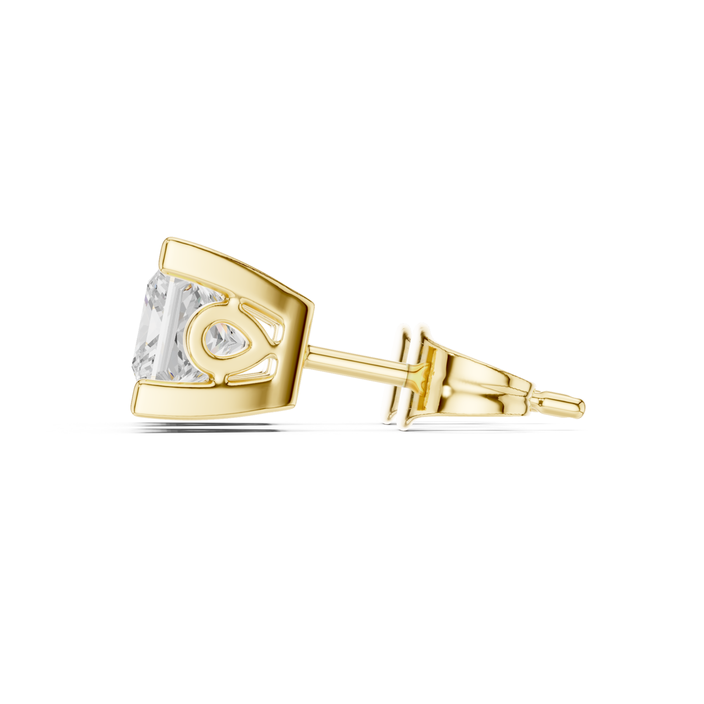 Princess Cut Solitaire Lab Grown Diamond Yellow Gold Stud Earring
