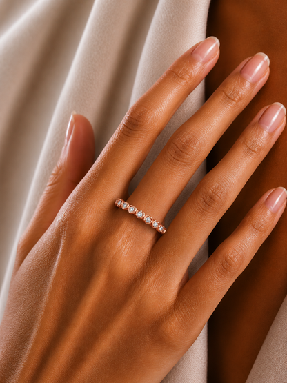 Accented Round Cut Labgrown Diamond Band Ring For Women's in 14KT Solid Rose Gold - HIGHCARAT DIAMONDS