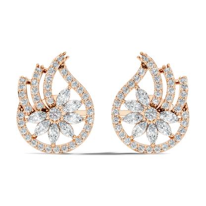 Vintage 14K Solid White Gold Marquise & Round Diamond Stud Earrings For Women's - HIGHCARAT DIAMONDS