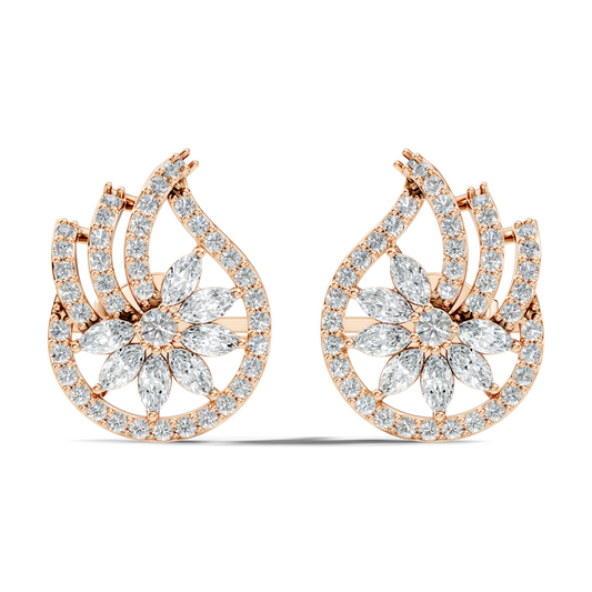 Vintage 14K Solid White Gold Marquise & Round Diamond Stud Earrings For Women's - HIGHCARAT DIAMONDS