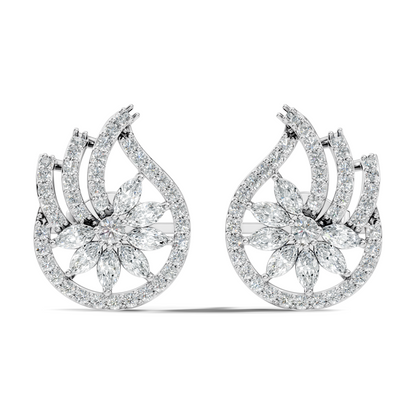 Vintage 14K Solid White Gold Marquise & Round Diamond Stud Earrings For Women's - HIGHCARAT DIAMONDS
