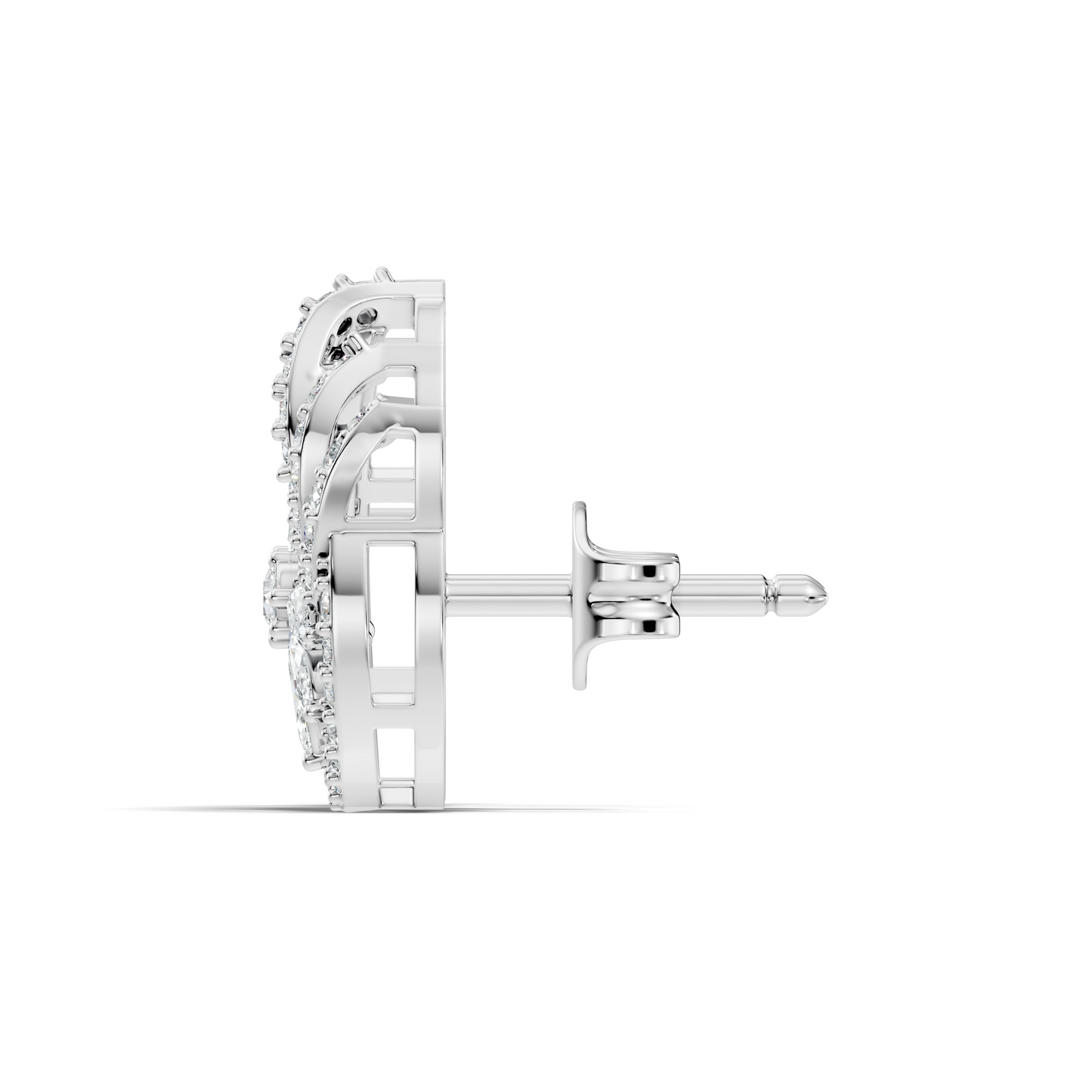 Vintage 14K Solid White Gold Marquise & Round Diamond Stud Earrings For Women's - HIGHCARAT DIAMONDS