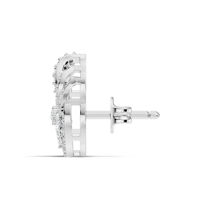 Vintage 14K Solid White Gold Marquise & Round Diamond Stud Earrings For Women's - HIGHCARAT DIAMONDS