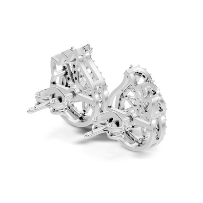 Vintage 14K Solid White Gold Marquise & Round Diamond Stud Earrings For Women's - HIGHCARAT DIAMONDS