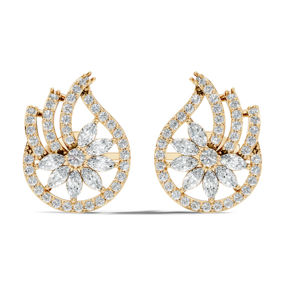 Vintage 14K Solid White Gold Marquise & Round Diamond Stud Earrings For Women's - HIGHCARAT DIAMONDS