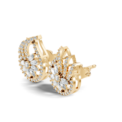 Vintage 14K Solid White Gold Marquise & Round Diamond Stud Earrings For Women's - HIGHCARAT DIAMONDS