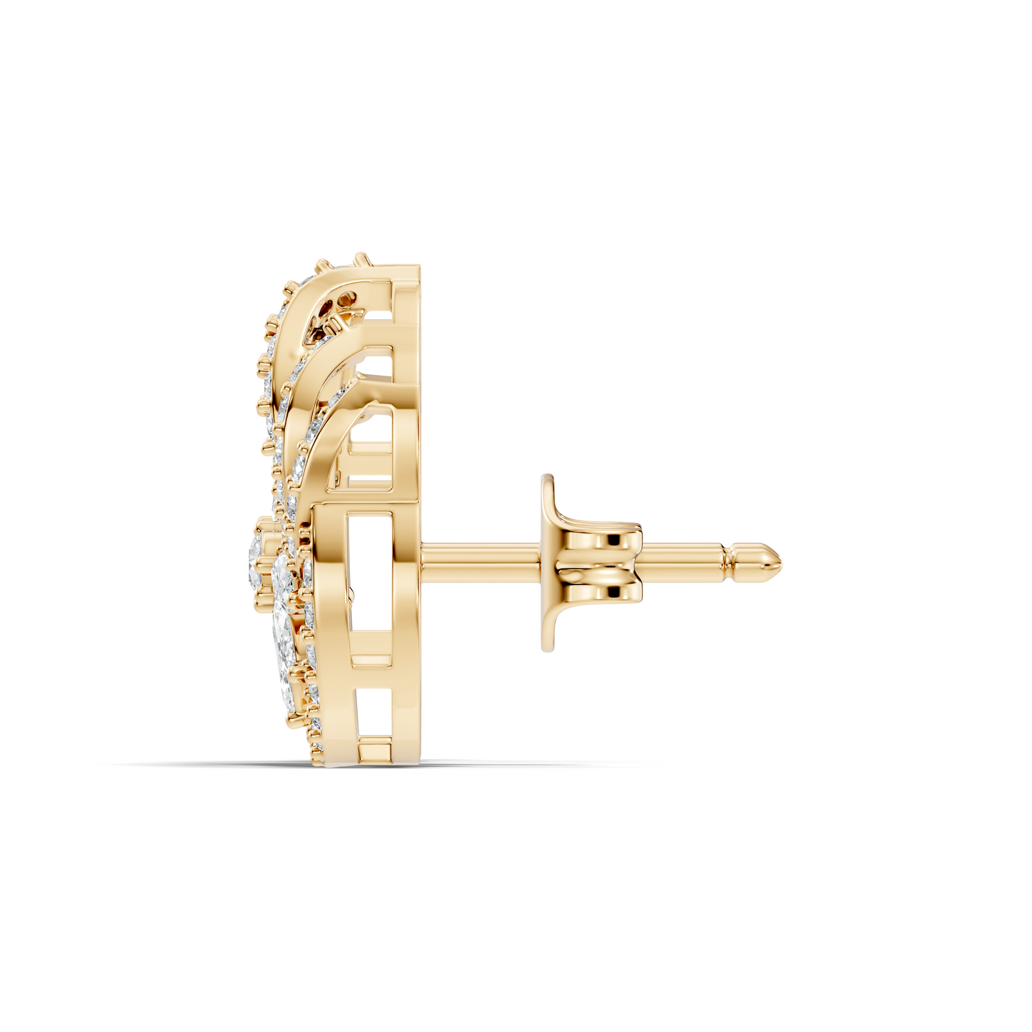 Vintage 14K Solid White Gold Marquise & Round Diamond Stud Earrings For Women's - HIGHCARAT DIAMONDS