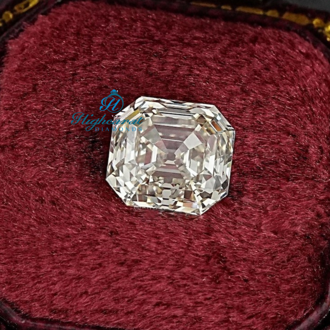 Antique Asscher Step Cut Lab Grown Diamond featuring square geometry and mirror like faceting