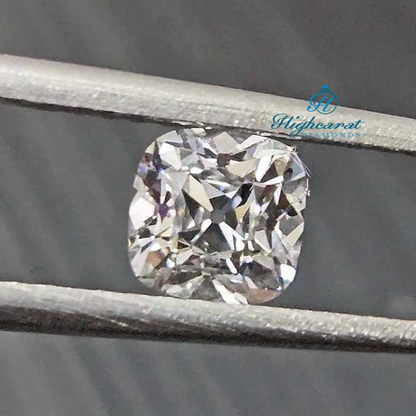 Old Mine Cut Cushion Shape Lab Grown Diamond with soft corners and classic faceting pattern