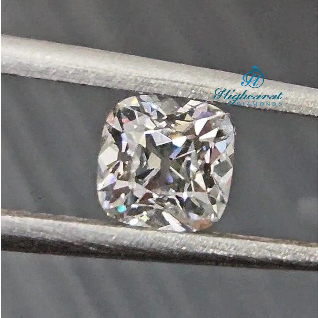 Certified Old Mine Cut Lab Grown Diamond with cushion shape and handcrafted appearance