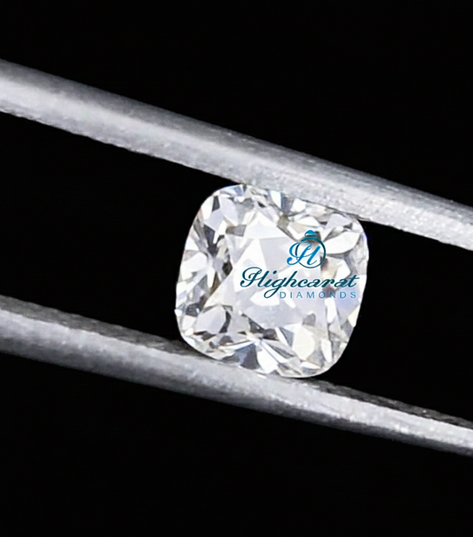 Antique Cushion Old Mine Cut Lab Grown Diamond featuring broad facets and vintage inspired design