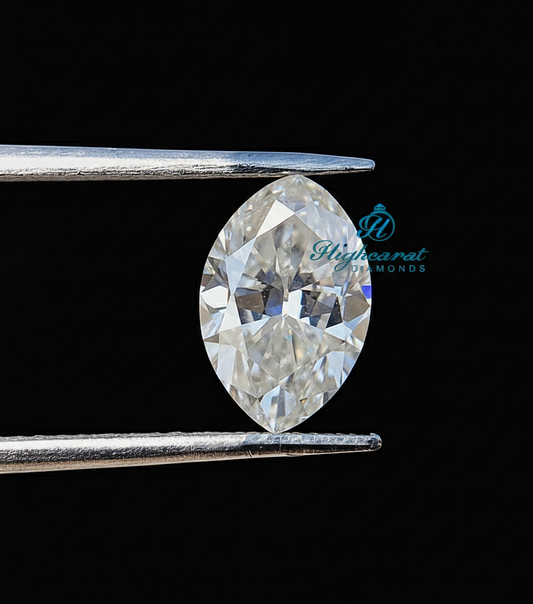 Antique Marquise Old Mine Cut Lab Grown Diamond featuring elongated proportions and broad vintage style facets