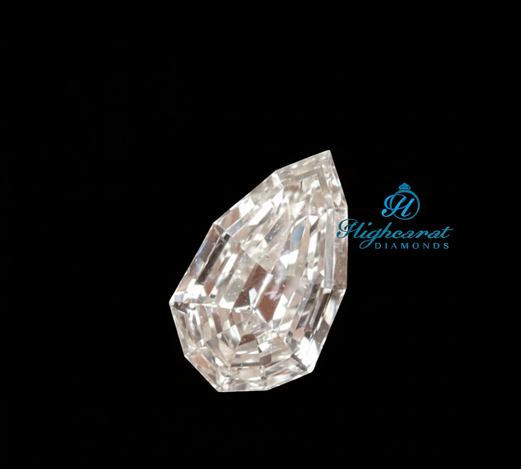 Antique Pear Shape Step Cut Lab Grown Diamond featuring elongated proportions and mirror like faceting