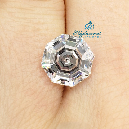 High Clarity Antique Hexagon Lab Grown Diamond with architectural faceting pattern