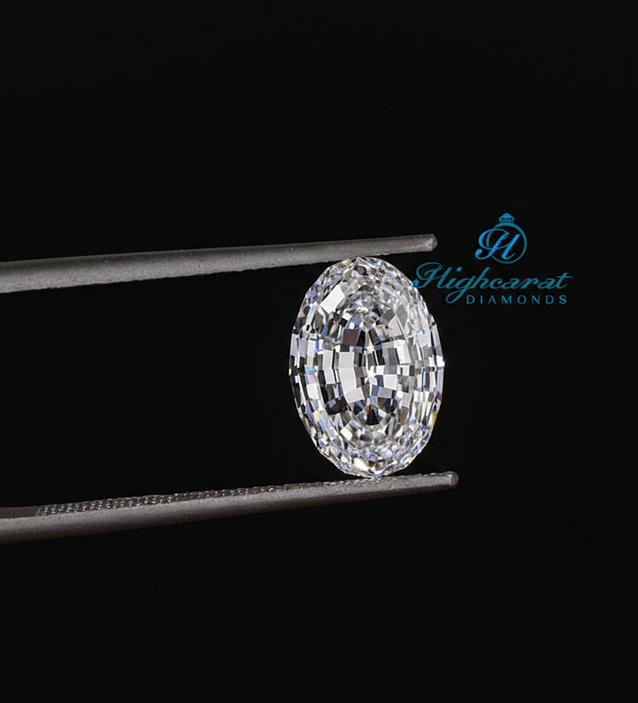 Antique Style Oval Step Cut Lab Grown Diamond featuring elongated proportions and mirror like faceting